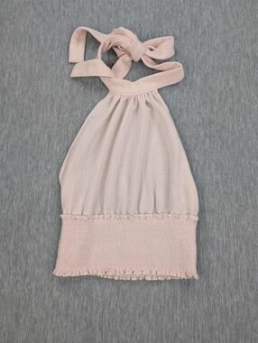 Free People Halter Top Women XS Pink Smocked Gauze Tie Neck Open Back Tie Neck